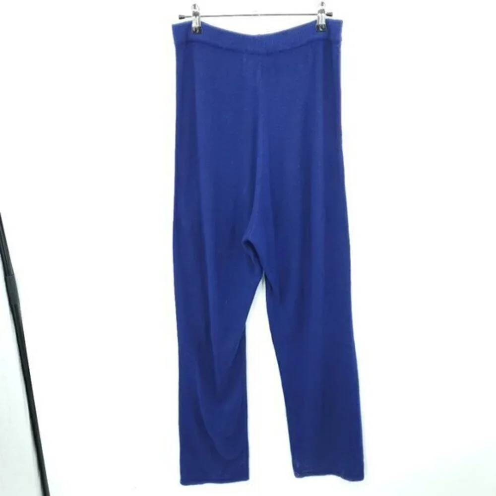 VTG 90s Matching Knit Polo Sweater/Pull On Full Length Straight Pants Set M Blue